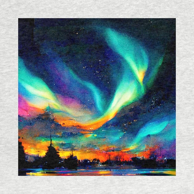 Northern Lights Aurora Borealis by Moon Art